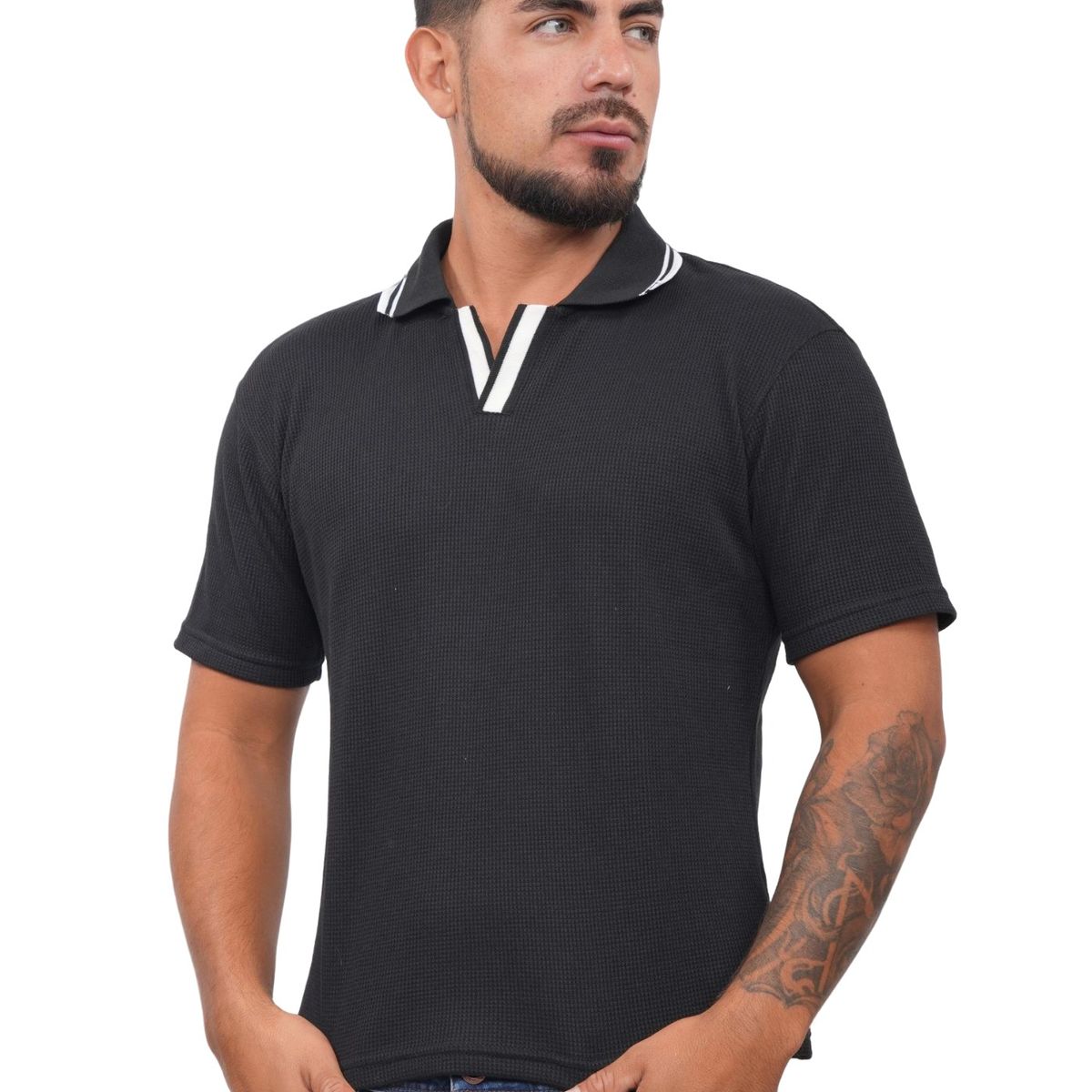 J JERAOUS - POLO CAMISERO JERAOUS LEGER MANGA CORTA Negro