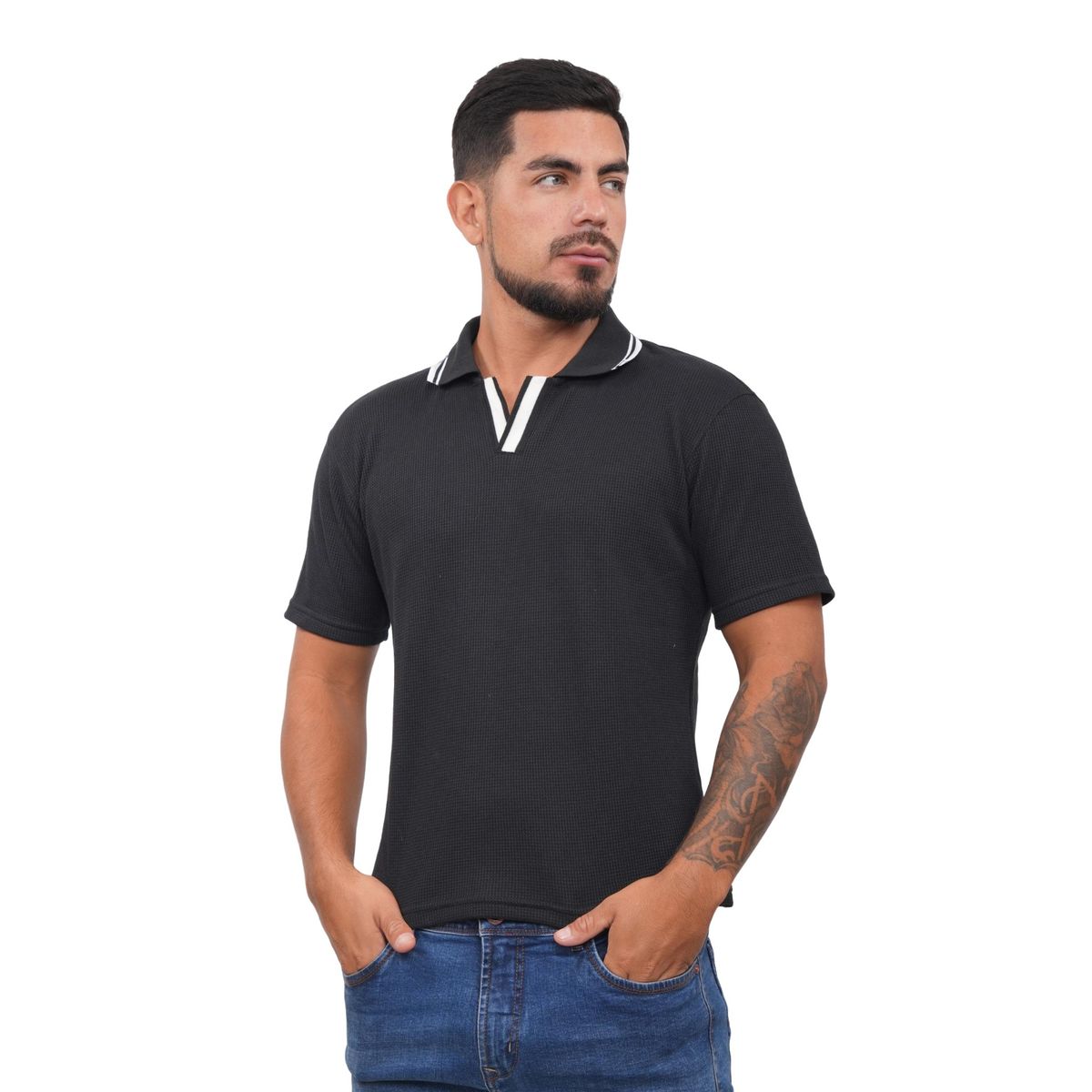 J JERAOUS - POLO CAMISERO JERAOUS LEGER MANGA CORTA Negro
