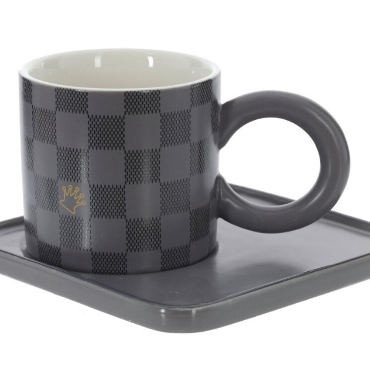 GENERICO - Pack X 3 Tazas con Plato  de Cerámica, Tablero de  Ajedrez