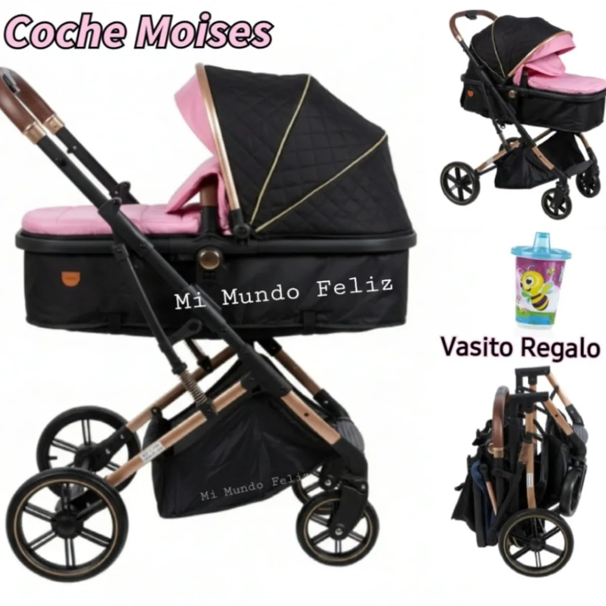 EBABY - Coche para Bebe Moises Extraible Rosado Ebaby