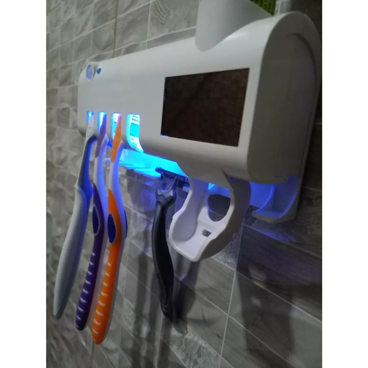 GENERICO - Dispensador de pasta dental con porta cepillos y esterelizador uv