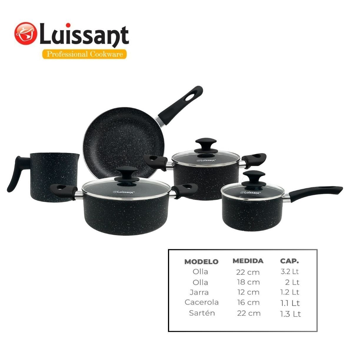 LUISSANT - JUEGO DE OLLAS ULTRAGRANITO DE 8 PIEZAS LUISSANT