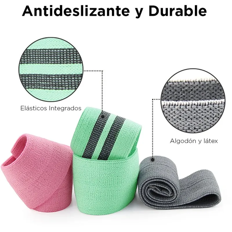GENERICO - Set de 3 bandas resistencia elástica tela  ligas ejercicios