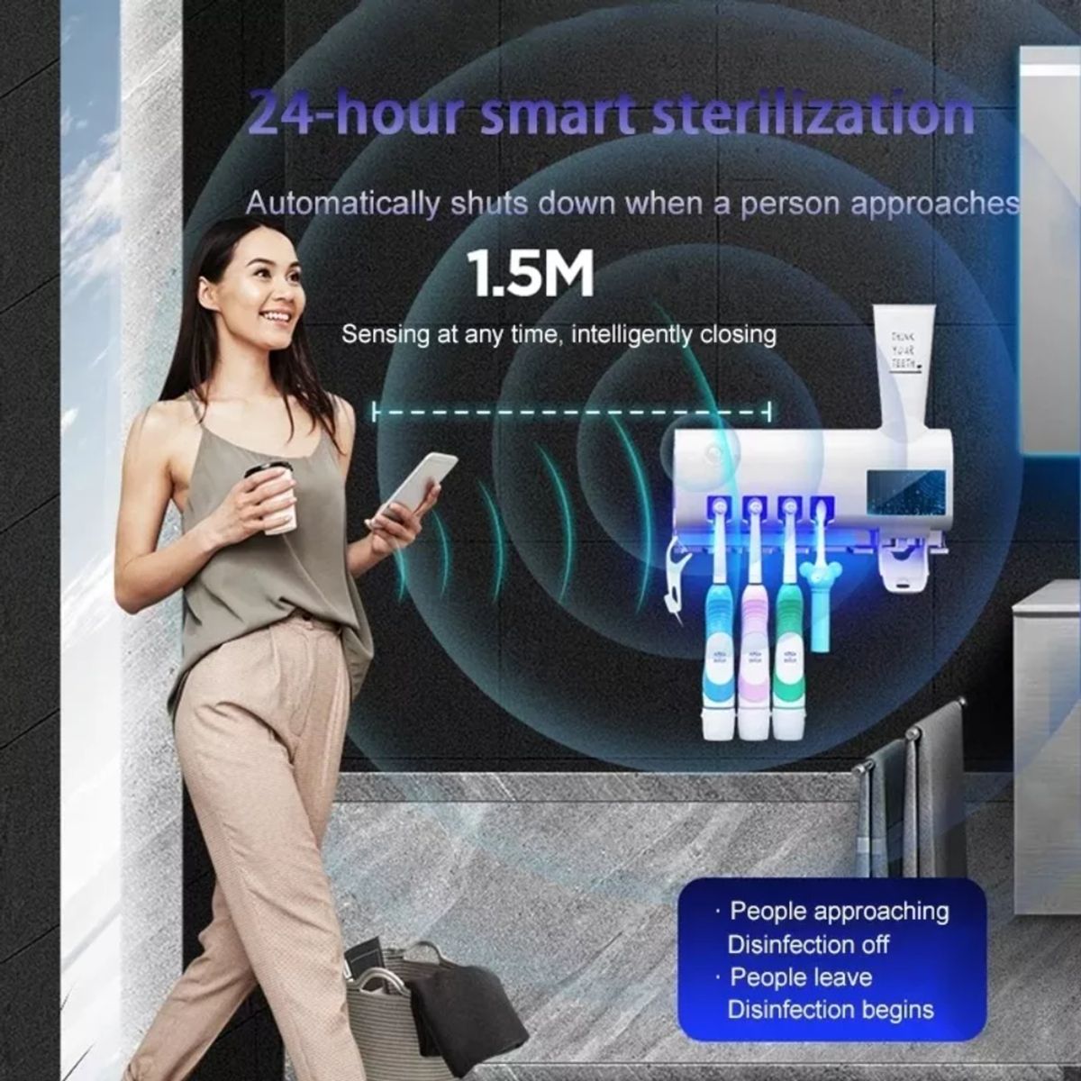 GENERICO - Porta Cepillos Inteligente con Dispensador de Pasta Dental