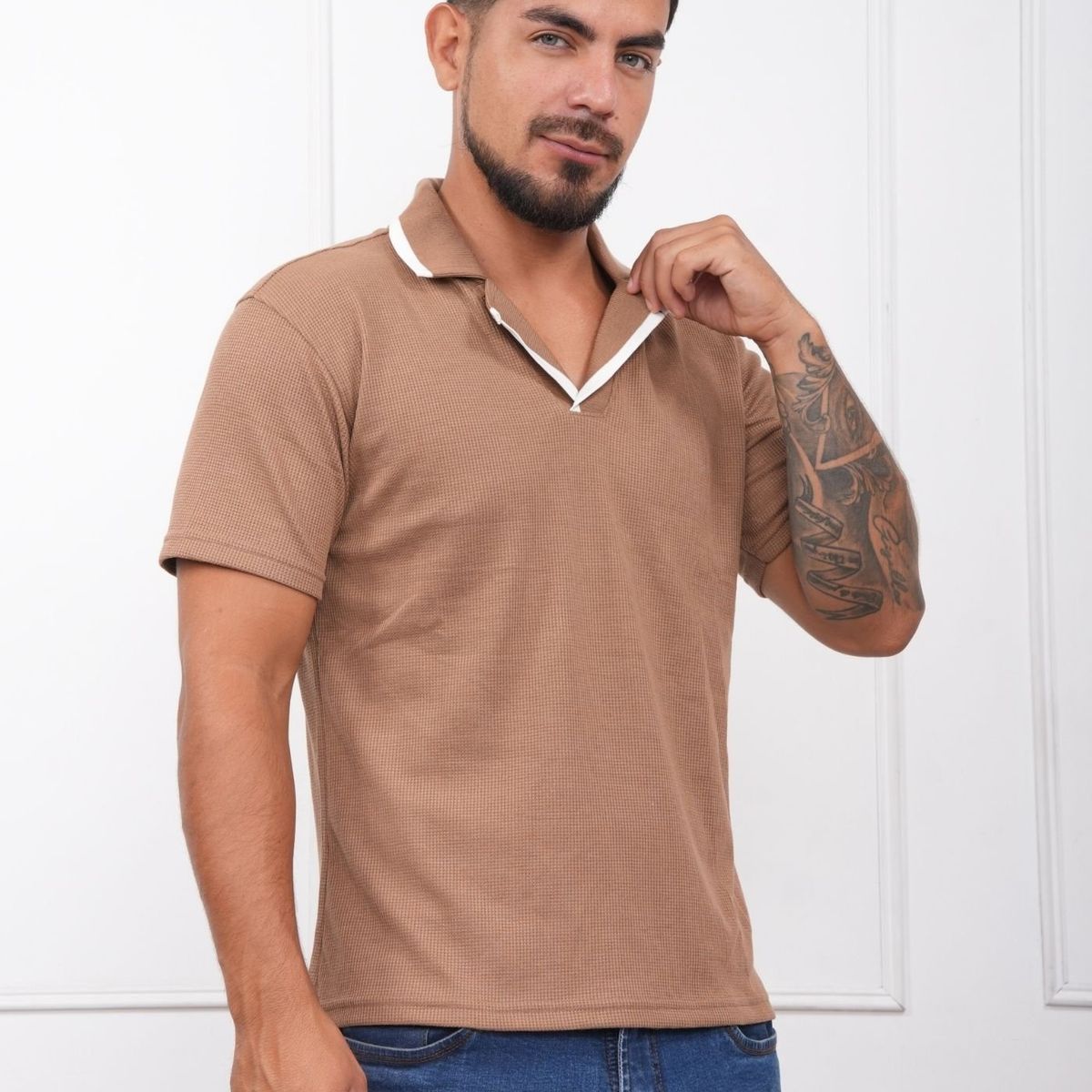 J JERAOUS - POLO CAMISERO JERAOUS VALOIS MANGA CORTA Canela
