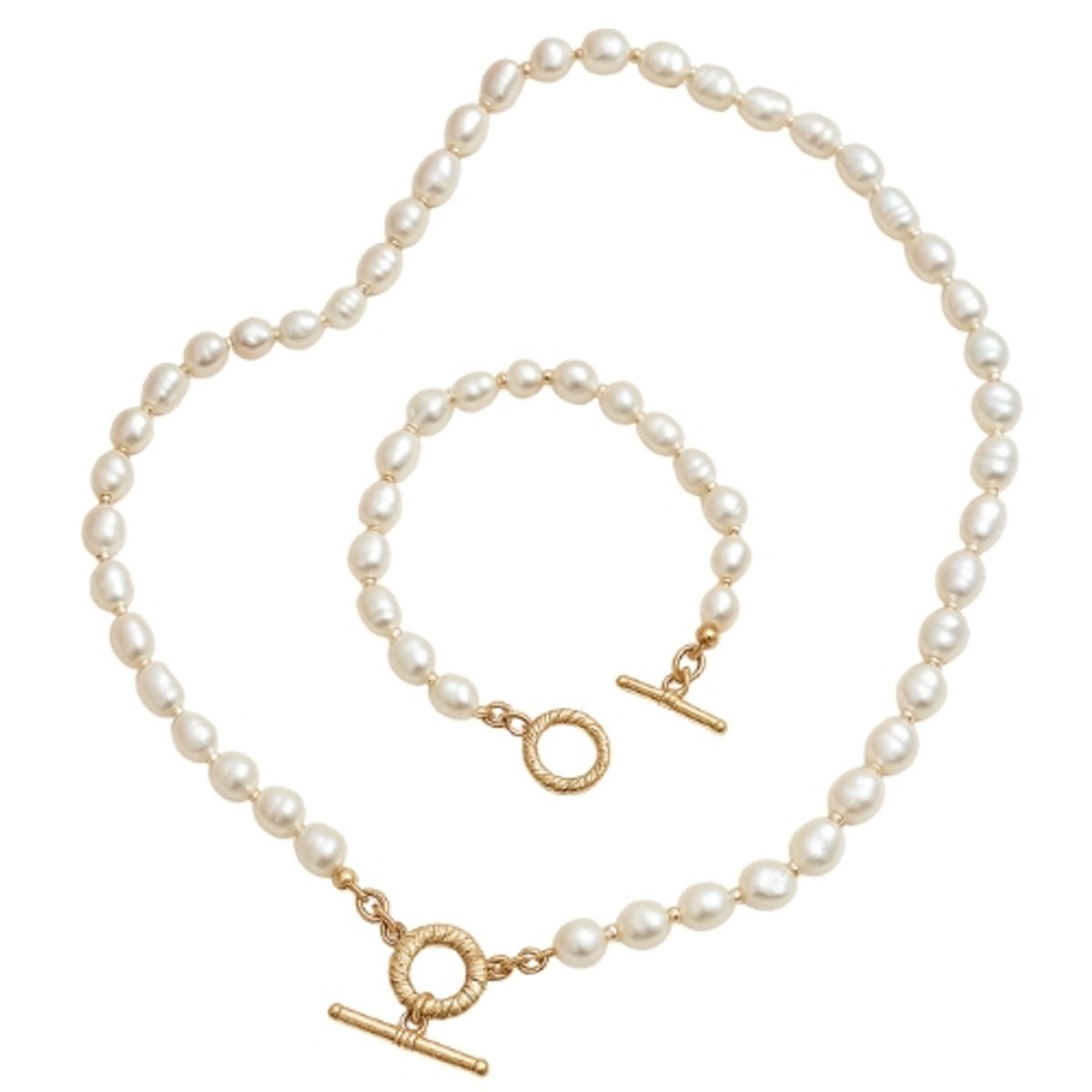 GENERICO - Collar + pulsera perlas del rio acero inoxidable