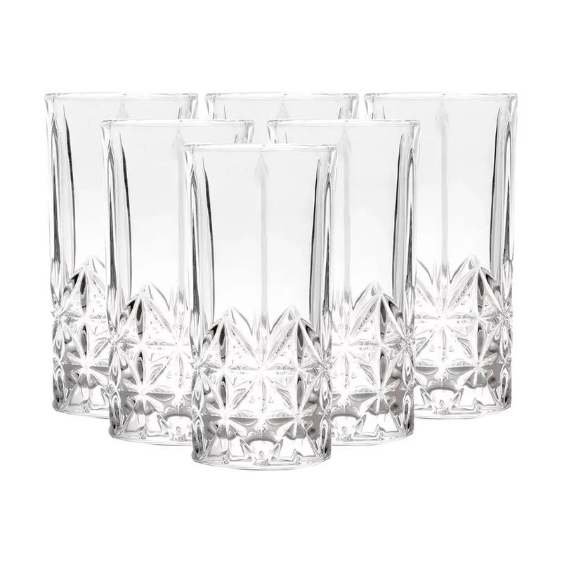ICHIMATSU - SET DE 6 VASOS ALTOS LABRADOS CON ESTRELLAS DE 350 ML ICHIMATSU