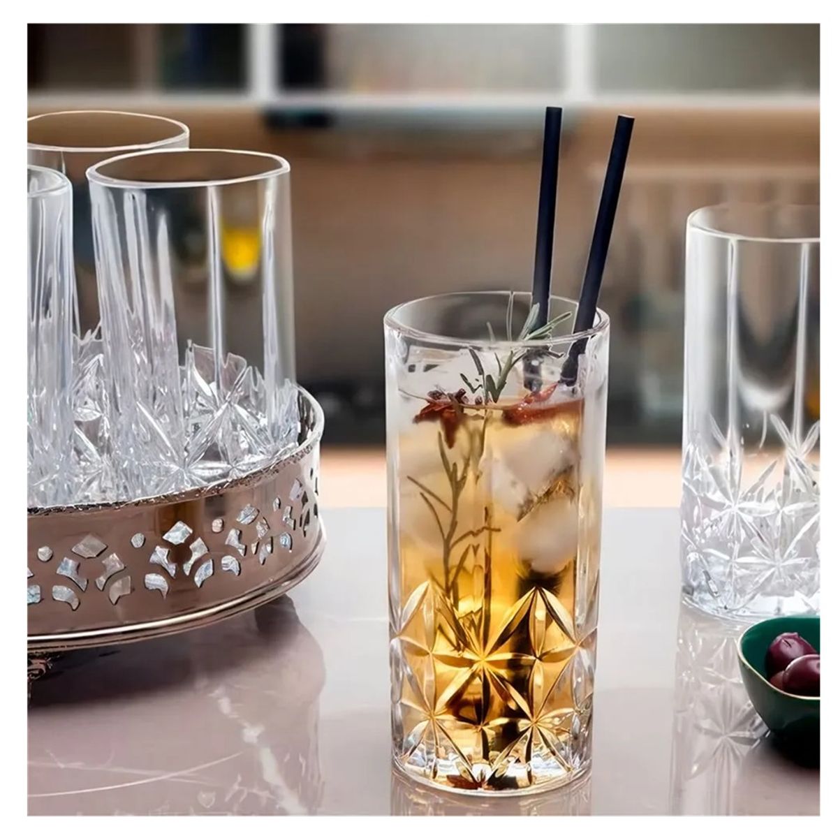 ICHIMATSU - SET DE 6 VASOS ALTOS LABRADOS CON ESTRELLAS DE 350 ML ICHIMATSU