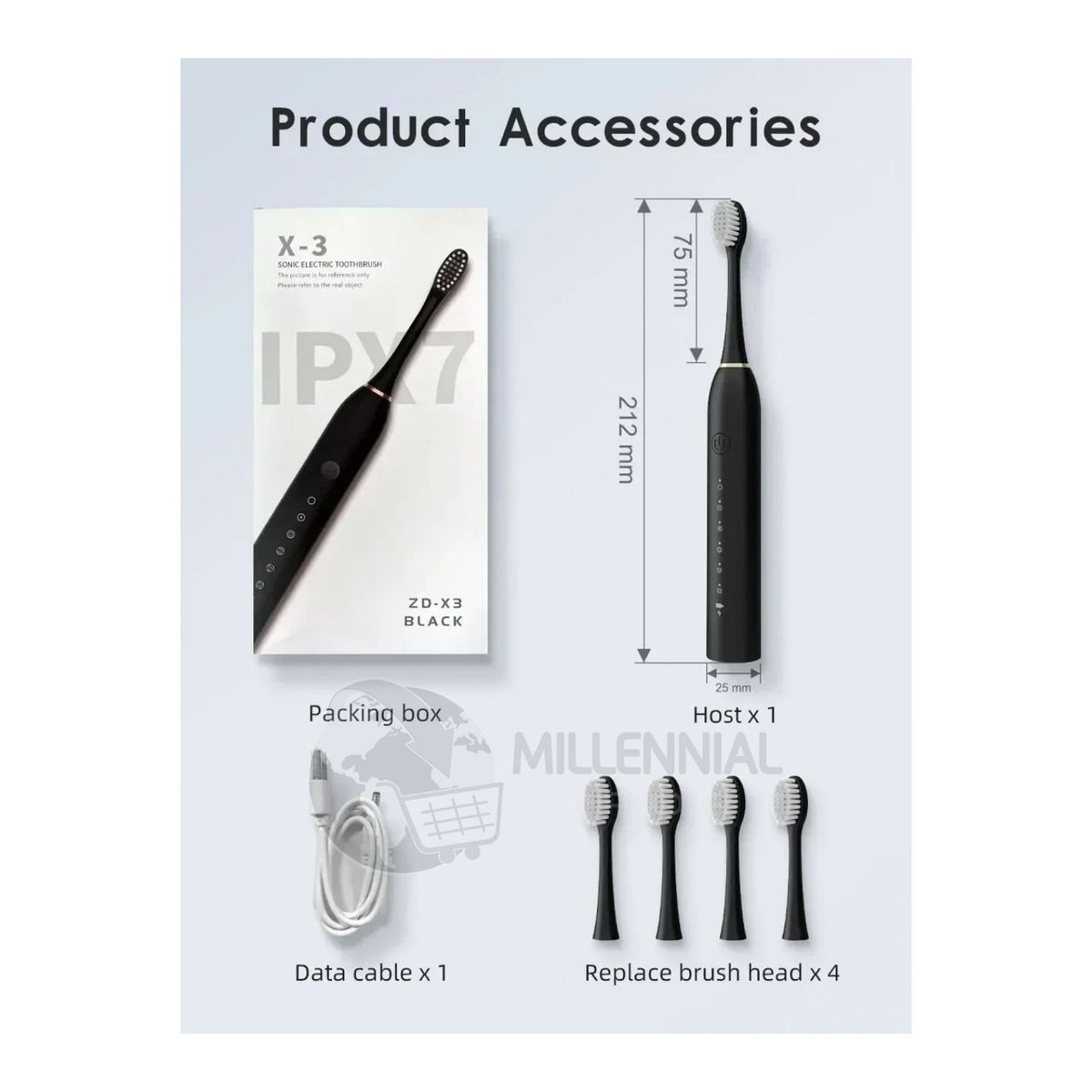 GENERICO - Cepillo de Dientes Eléctrico con Cuatro repuestos Recargable Hombre