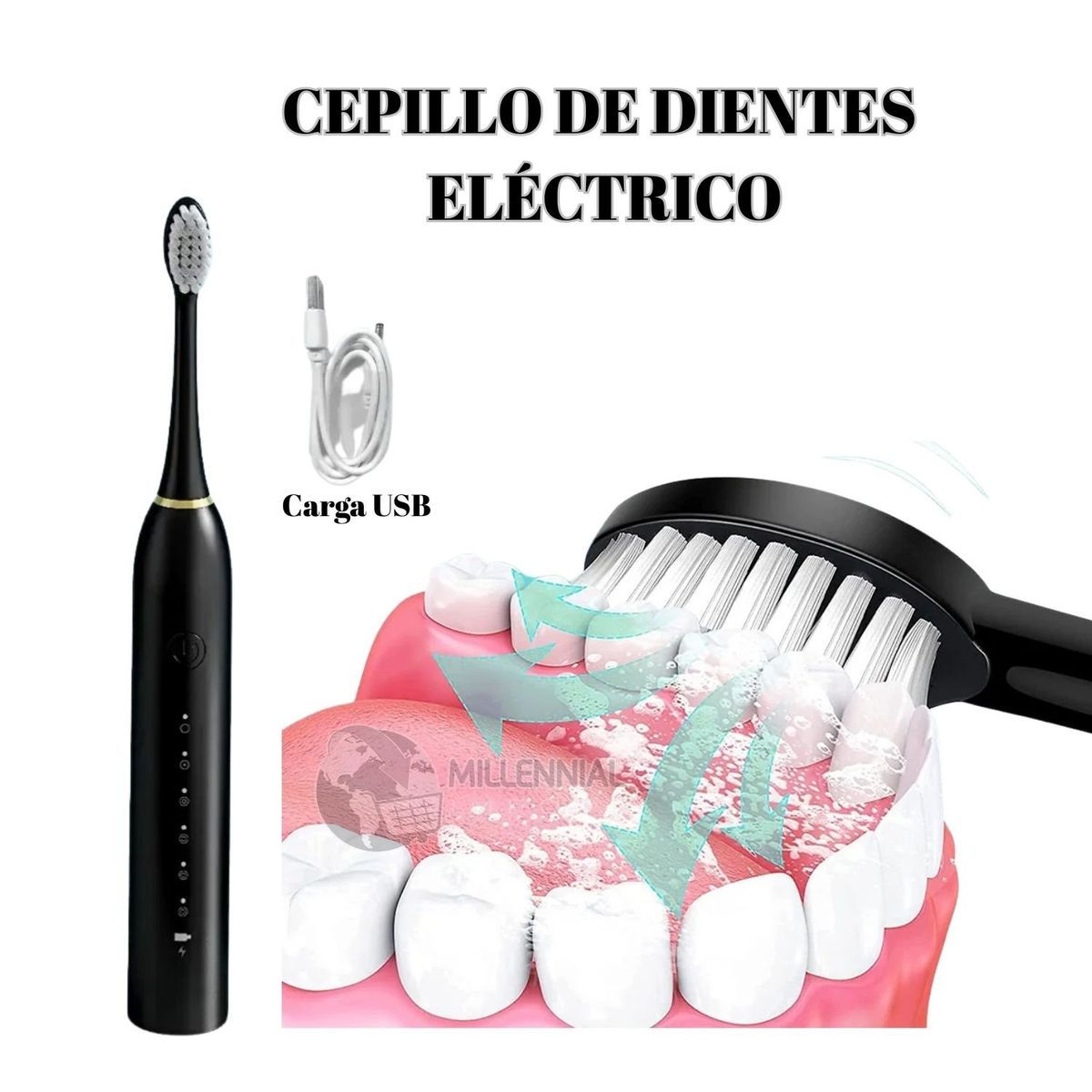 GENERICO - Cepillo de Dientes Eléctrico con Repuestos Recargable Hombre