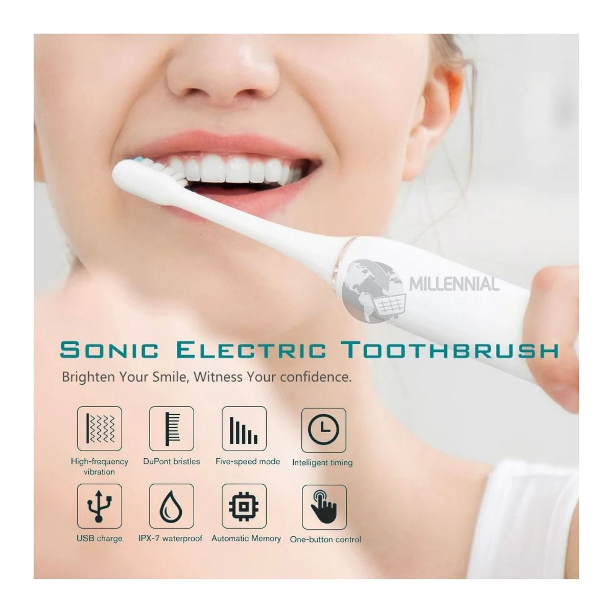 GENERICO - Cepillo de Dientes Eléctrico con Cuatro repuestos Recargable Mujer