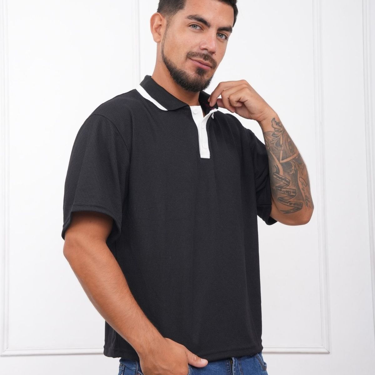 J JERAOUS - POLO BOXY ONE JERAOUS MANGA CORTA Negro