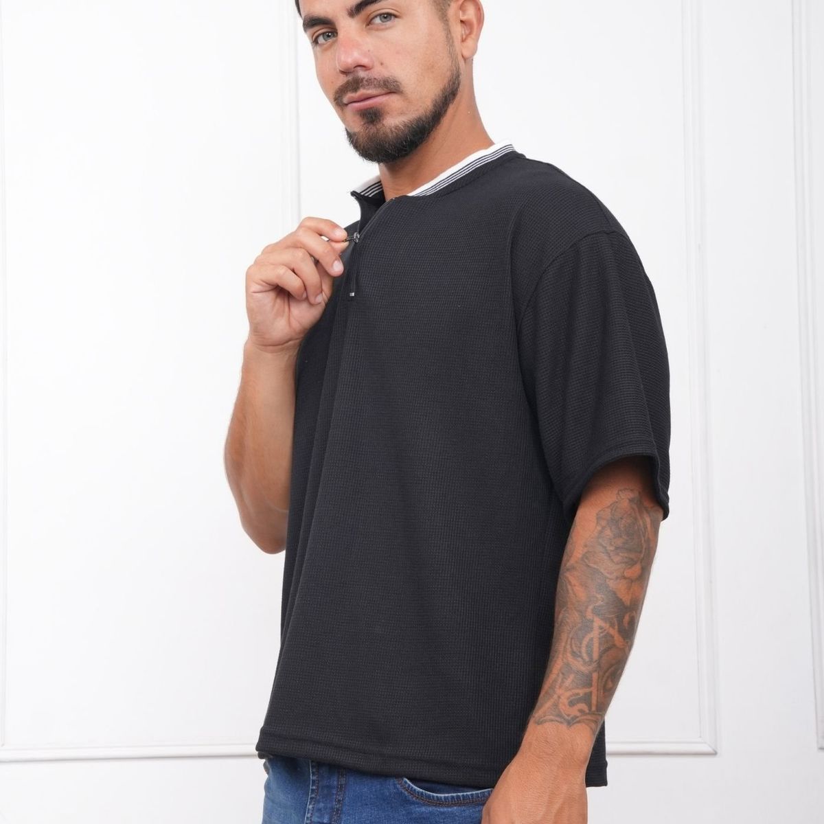 J JERAOUS - POLO BOXY JERAOUS URBAN WASH MANGA CORTA Negro