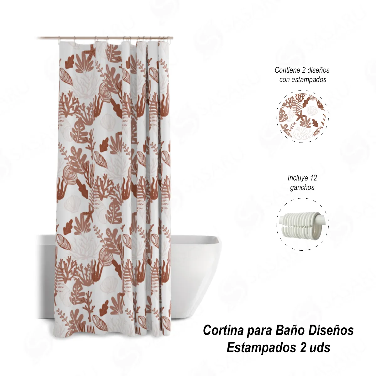 GENERICO - Cortina para Baño Diseños Estampados 2 uds