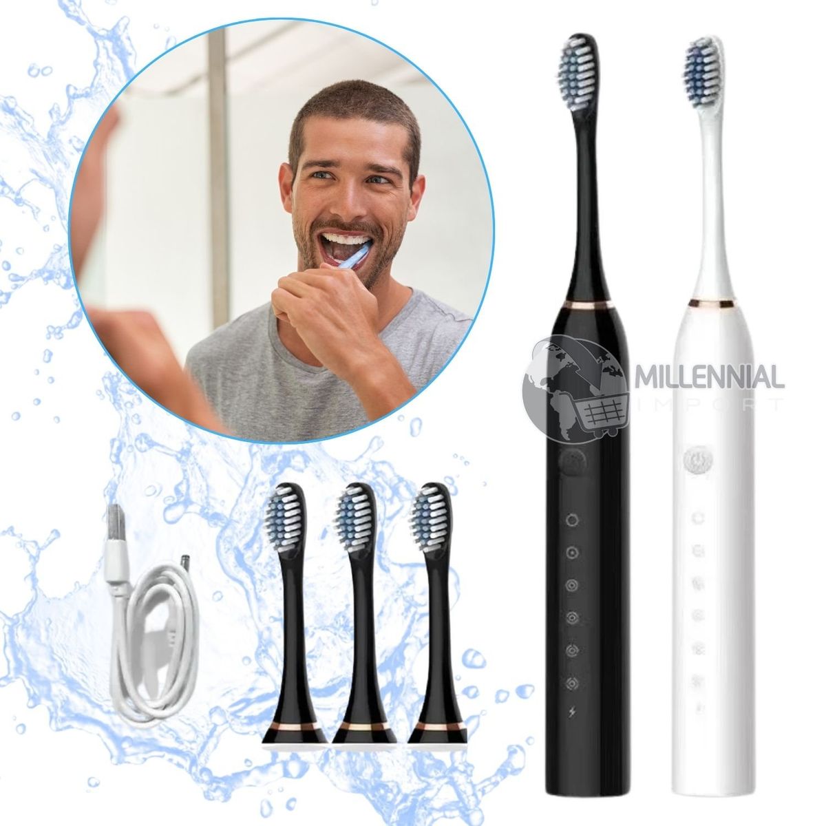 GENERICO - Cepillo de Dientes Eléctrico con Cuatro repuestos Recargable Hombre