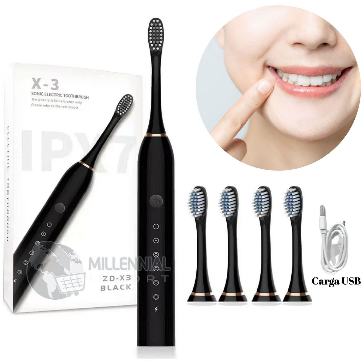 GENERICO - Cepillo de Dientes Eléctrico con Repuestos Recargable Hombre