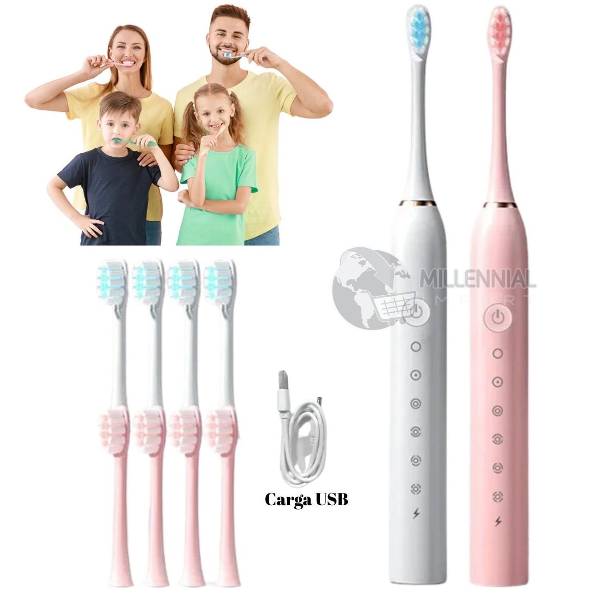 GENERICO - Cepillo de Dientes Eléctrico con Repuestos Recargable Mujer