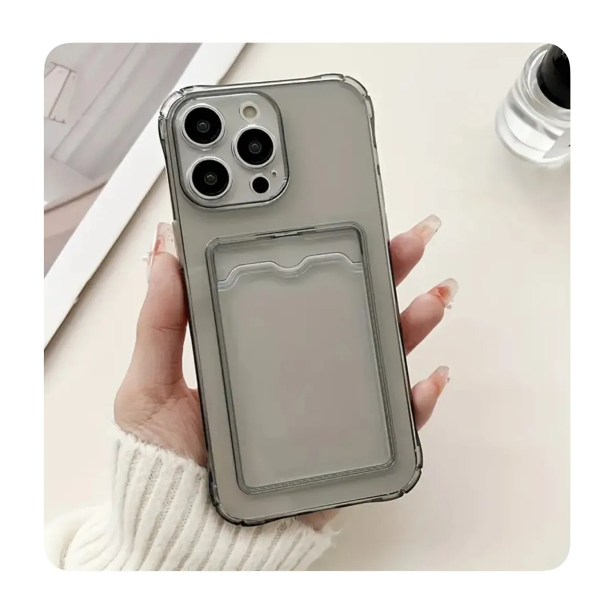 GENERICO - Case Smoked Transparente con bolsillo - Iphone 13 Pro