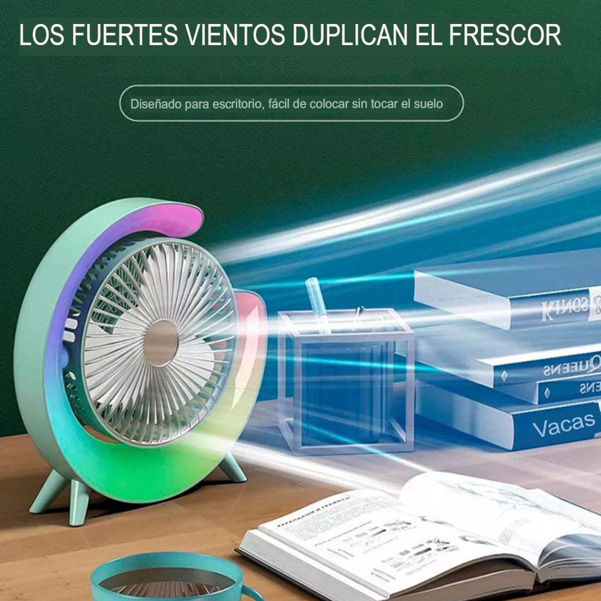 GENERICO - VENTILADOR ESCRITORIO OFICINA SALA RGB LUCES MULTICOLORES A CORRIENTE