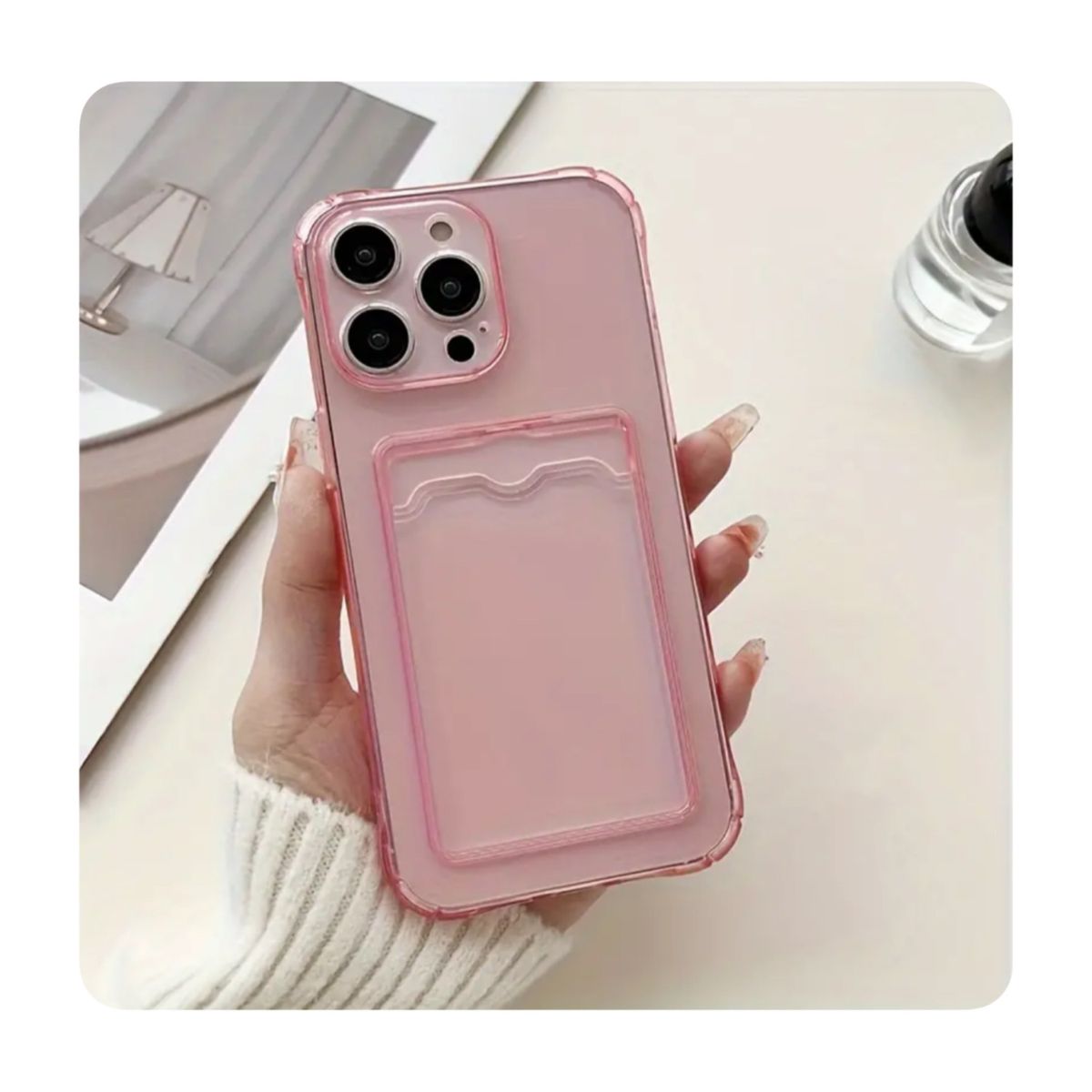 GENERICO - Case Fucsia Transparente con bolsillo - Iphone 13 / Iphone 14