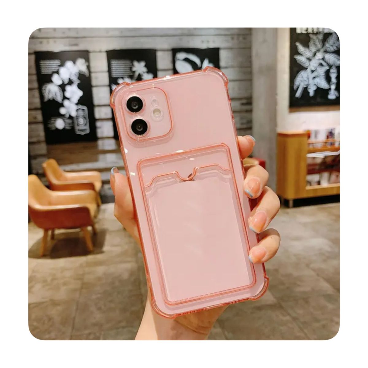 GENERICO - Case Fucsia Transparente con bolsillo - Iphone 13 / Iphone 14