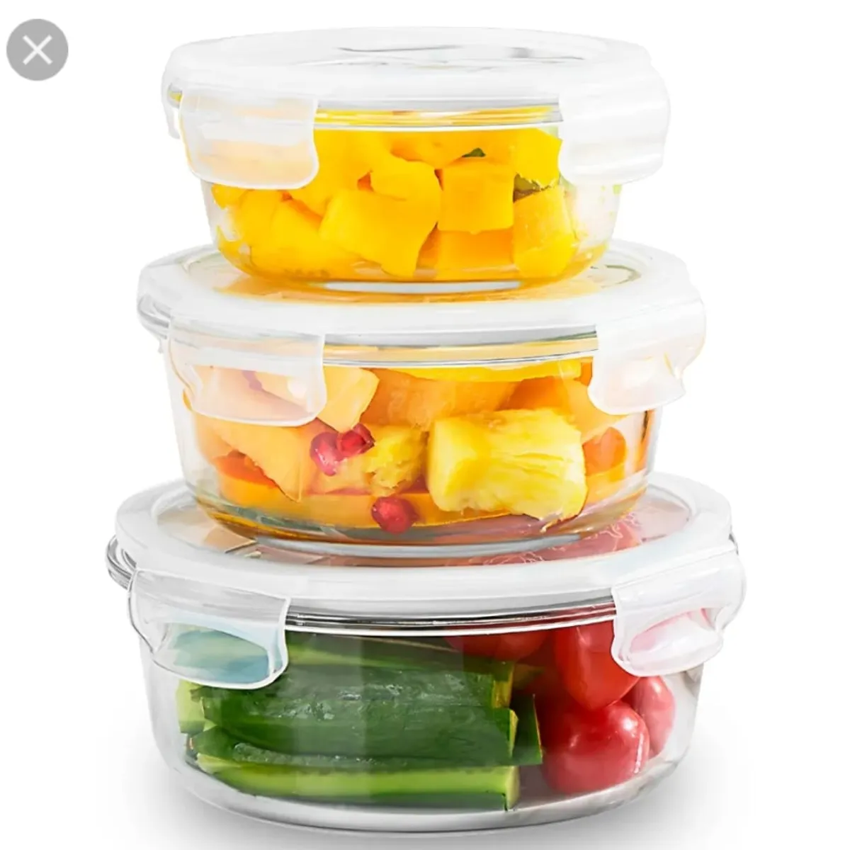 GENERICO - Set de Recipientes de Vidrio Herméticos circulares - 3 Piezas