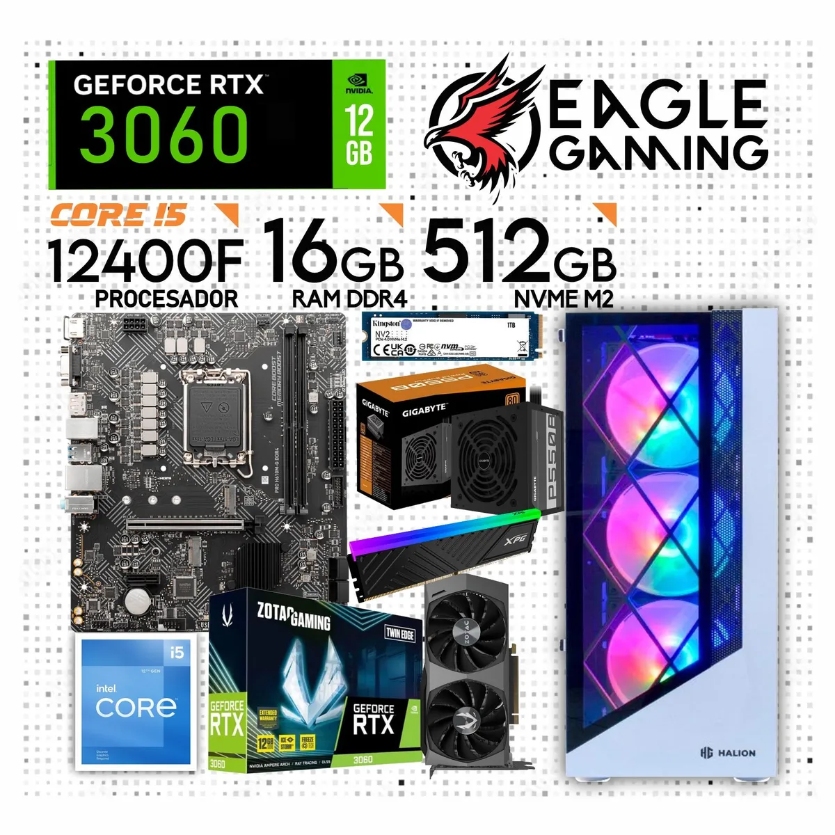 INTEL - PC GAMER CORE I5 12400F, GRAFICA RTX 3060 DE 12GB, RAM 16GB DE RAM, SSD 512GB