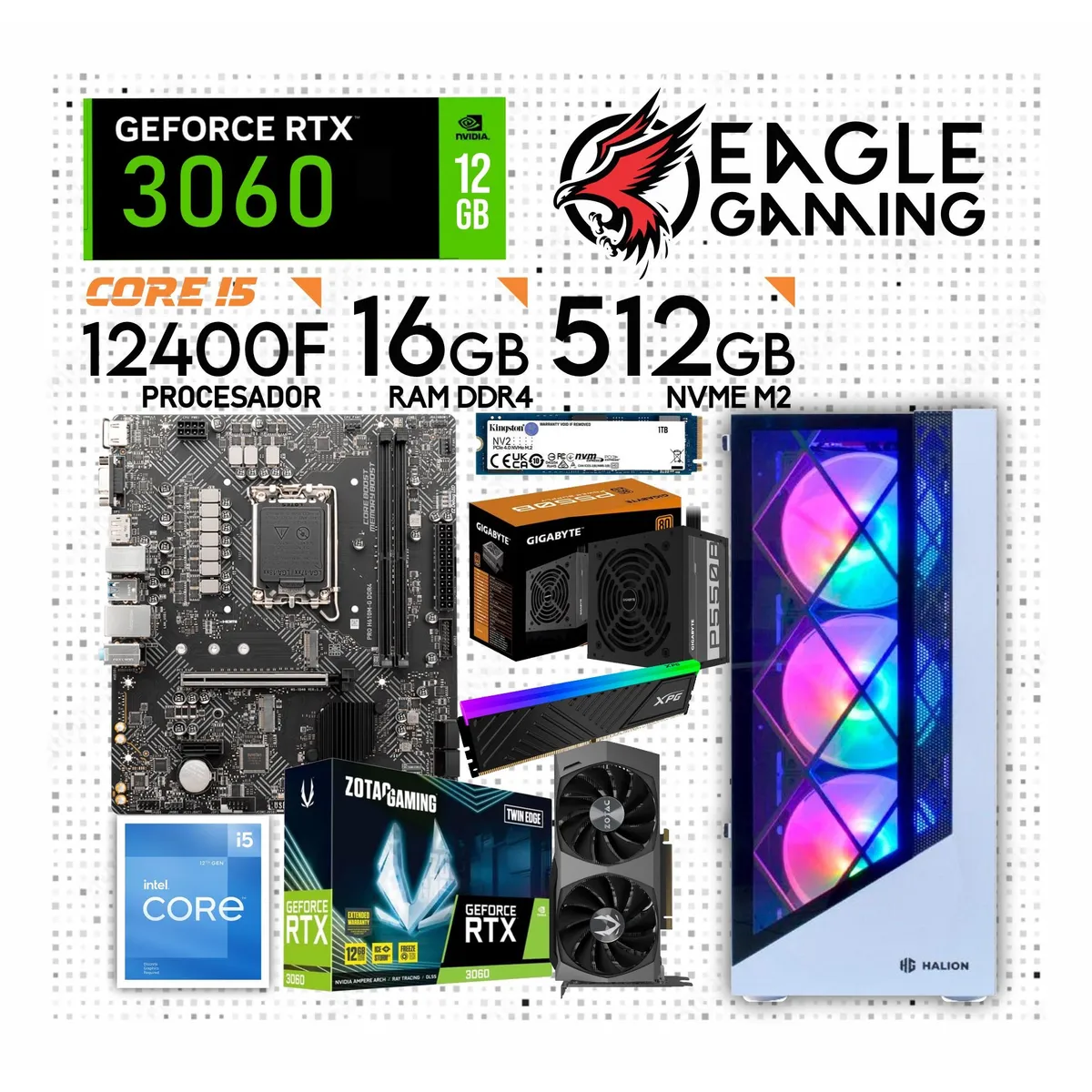 INTEL - PC GAMER CORE I5 12400F, GRAFICA RTX 3060 DE 12GB, RAM 16GB DE RAM, SSD 512GB