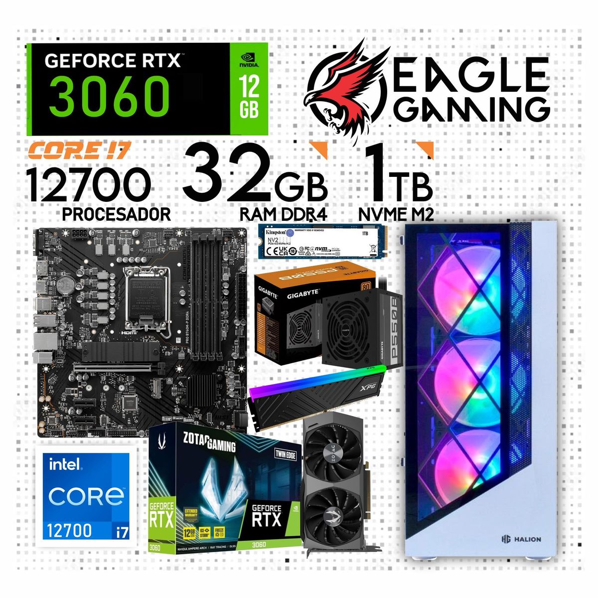 INTEL - PC GAMER CORE I7 12700, GRAFICA RTX 3060 DE 12GB, RAM 32GB DE RAM, SSD M2 1TB