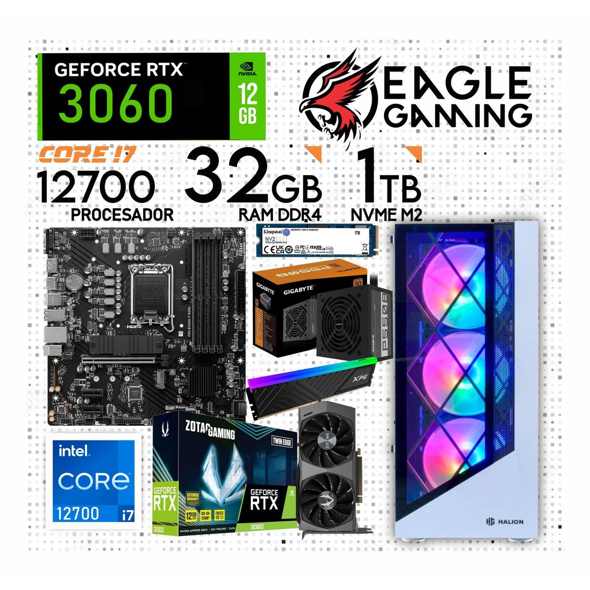 INTEL - PC GAMER CORE I7 12700, GRAFICA RTX 3060 DE 12GB, RAM 32GB DE RAM, SSD M2 1TB