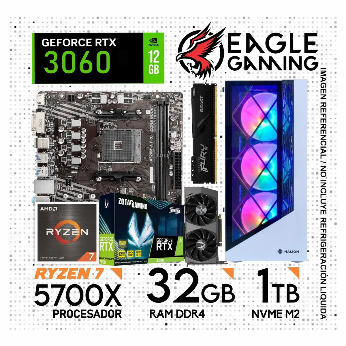 AMD - PC GAMER RYZEN 7 5700X, GRAFICA RTX 3060 DE 12GB, RAM 32GB DE RAM, SSD 1TB