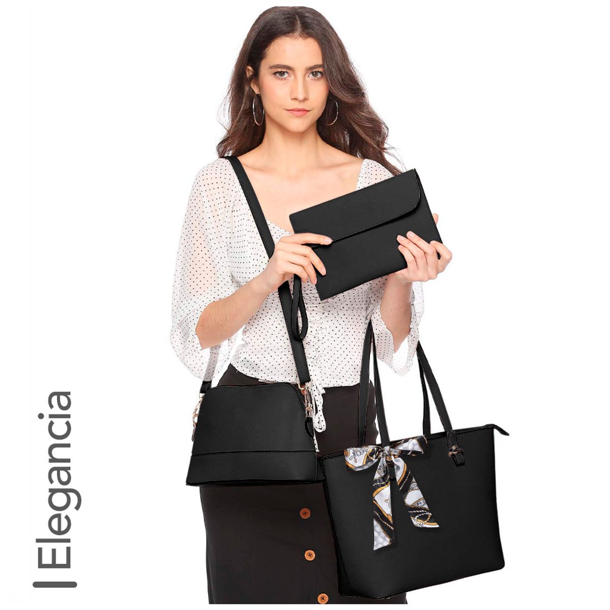 KELLER - Cartera para Mujer 3 Piezas Elegante Negro 08G