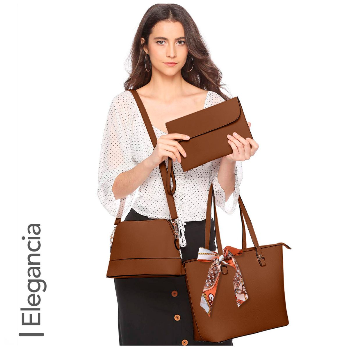 KELLER - Cartera para Mujer 3 Piezas Elegante Marrón 08G