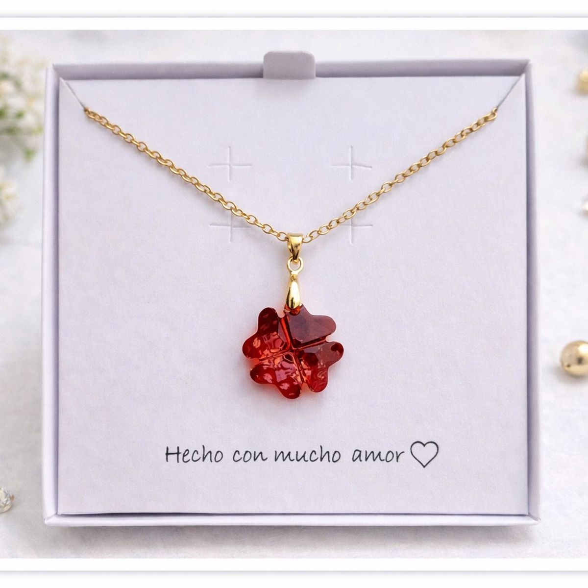 FERNANDA ROMERO JOYAS Y ACCESORIOS - Collar "Trebol Suerte y Fortuna"  hecho de Acero y Cristales Oferta!