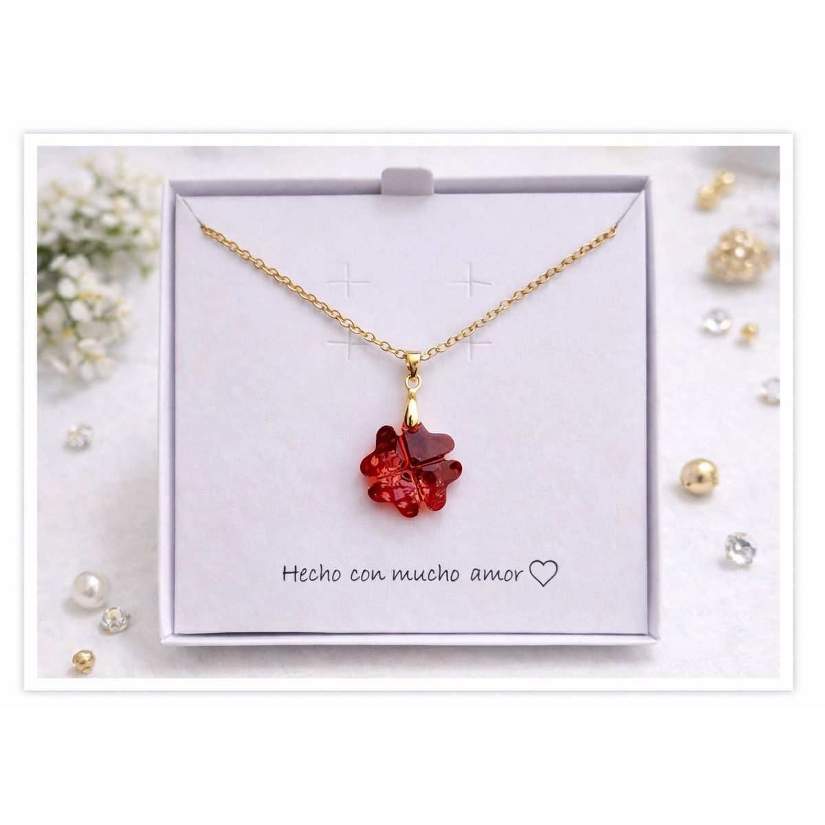 FERNANDA ROMERO JOYAS Y ACCESORIOS - Collar "Trebol Suerte y Fortuna"  hecho de Acero y Cristales Oferta!