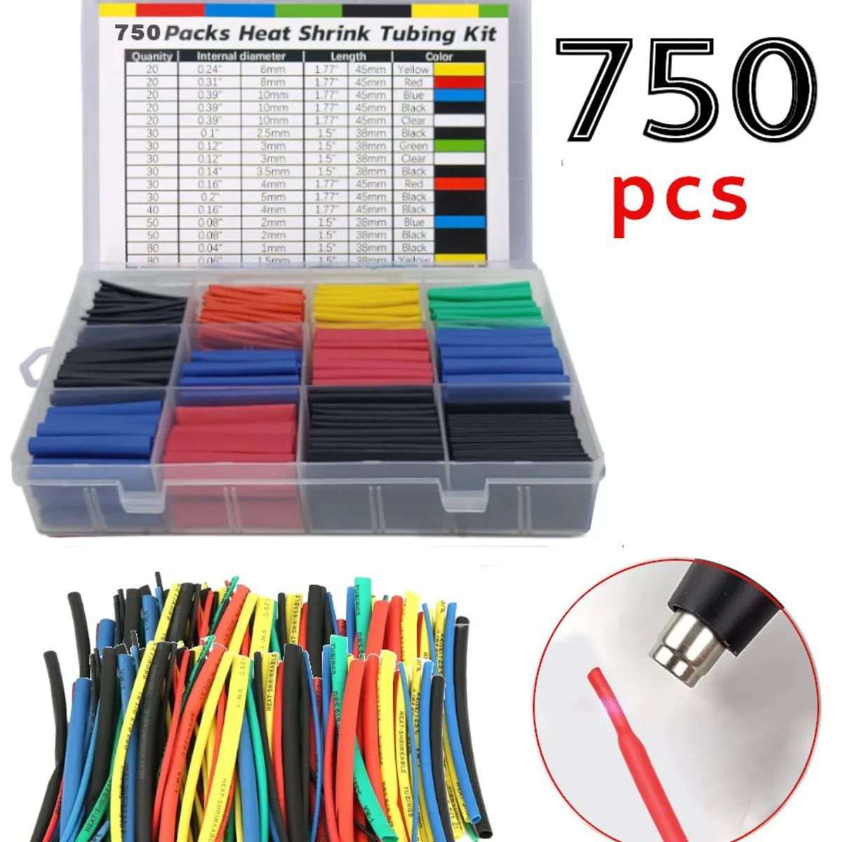 GENERICO - 750 Tubos Termo retráctil termo encogibles Aislante Cable Eléctrico