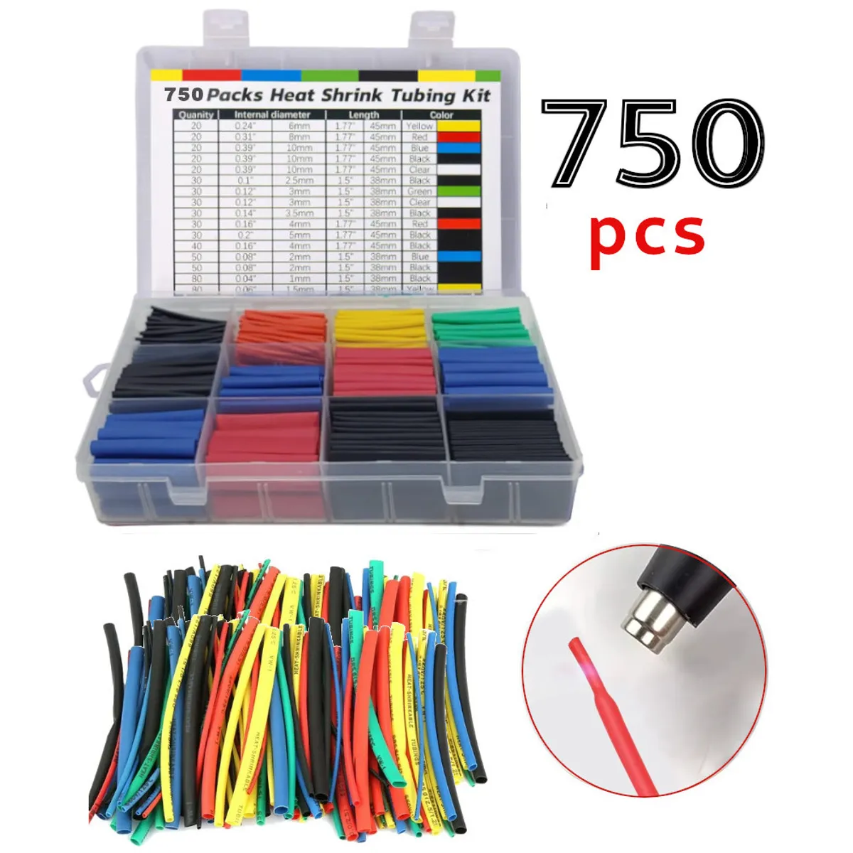 GENERICO - 750 Tubos Termo retráctil termo encogibles Aislante Cable Eléctrico