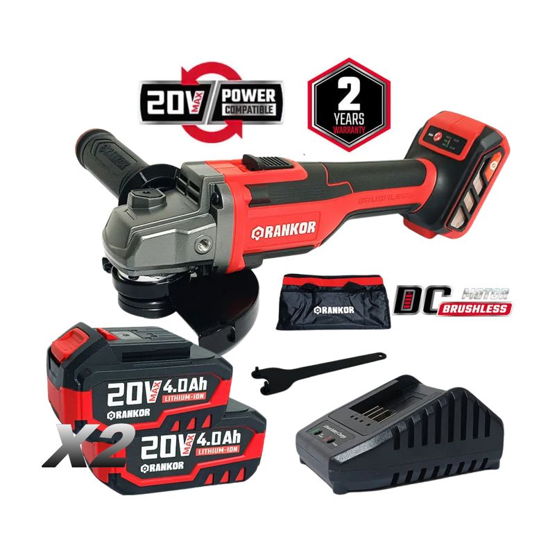 RANKOR - Amoladora Inalambrica 5 Rankor RLAG20001 20V 2Bat X 4Ah Brushless