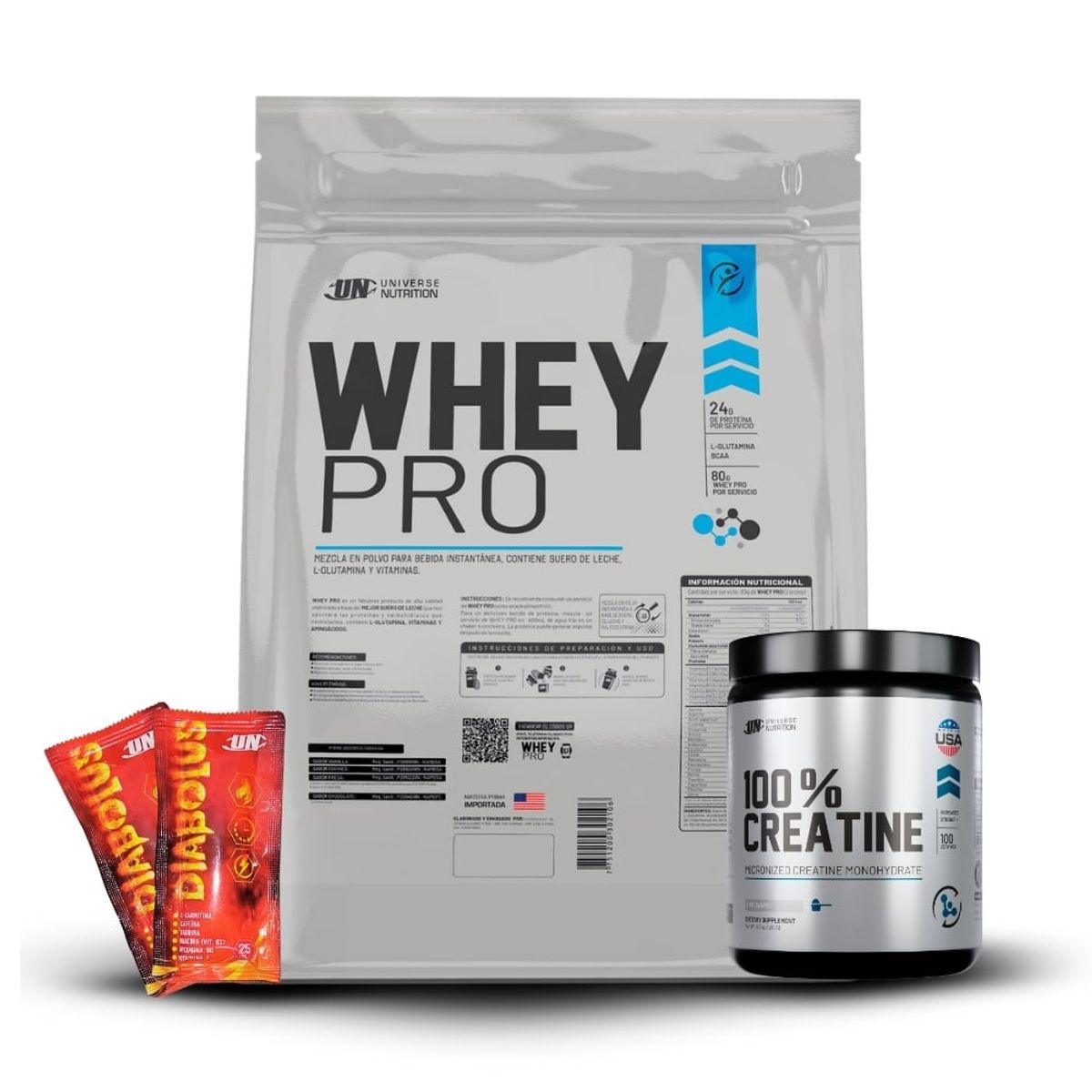 UNIVERSE NUTRITION - Whey Pro 3 kg Chocolate+Creatina Universe Nutrition 250Gr+2 Diabolus