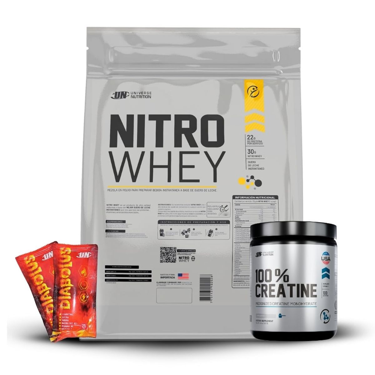 UNIVERSE NUTRITION - Nitro Whey 2.5 kg Vainilla+Creatina Universe Nutrition 250Gr+2 Diabolus
