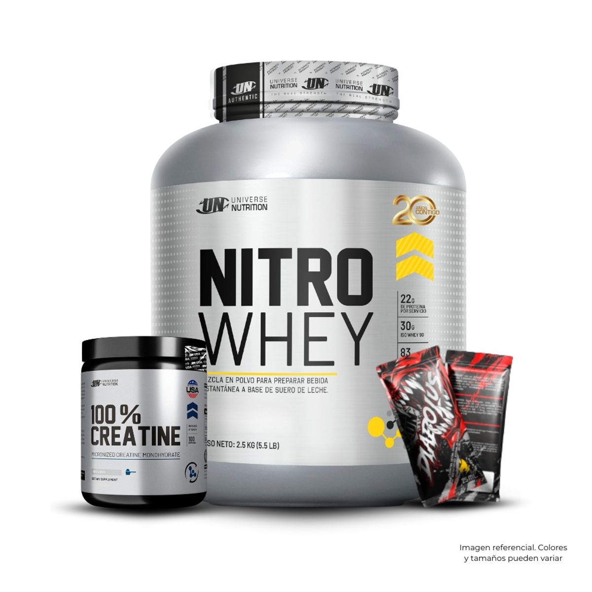 UNIVERSE NUTRITION - Nitro Whey 2.5 kg Cookies+Creatina Universe Nutrition 250Gr+2 Diabolus
