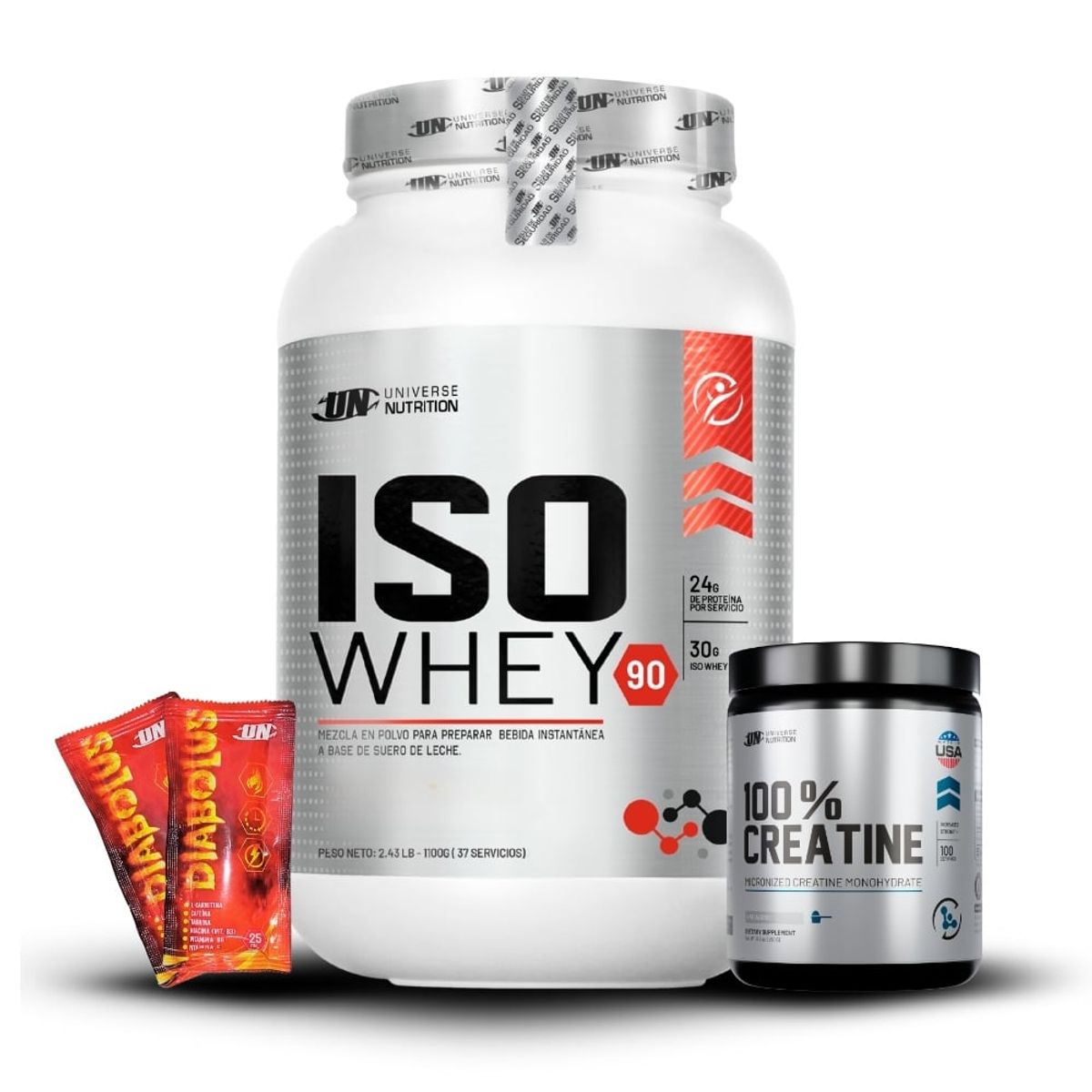 UNIVERSE NUTRITION - Iso Whey 1.1 kg Chocolate+Creatina Universe Nutrition 250Gr+2 Diabolus