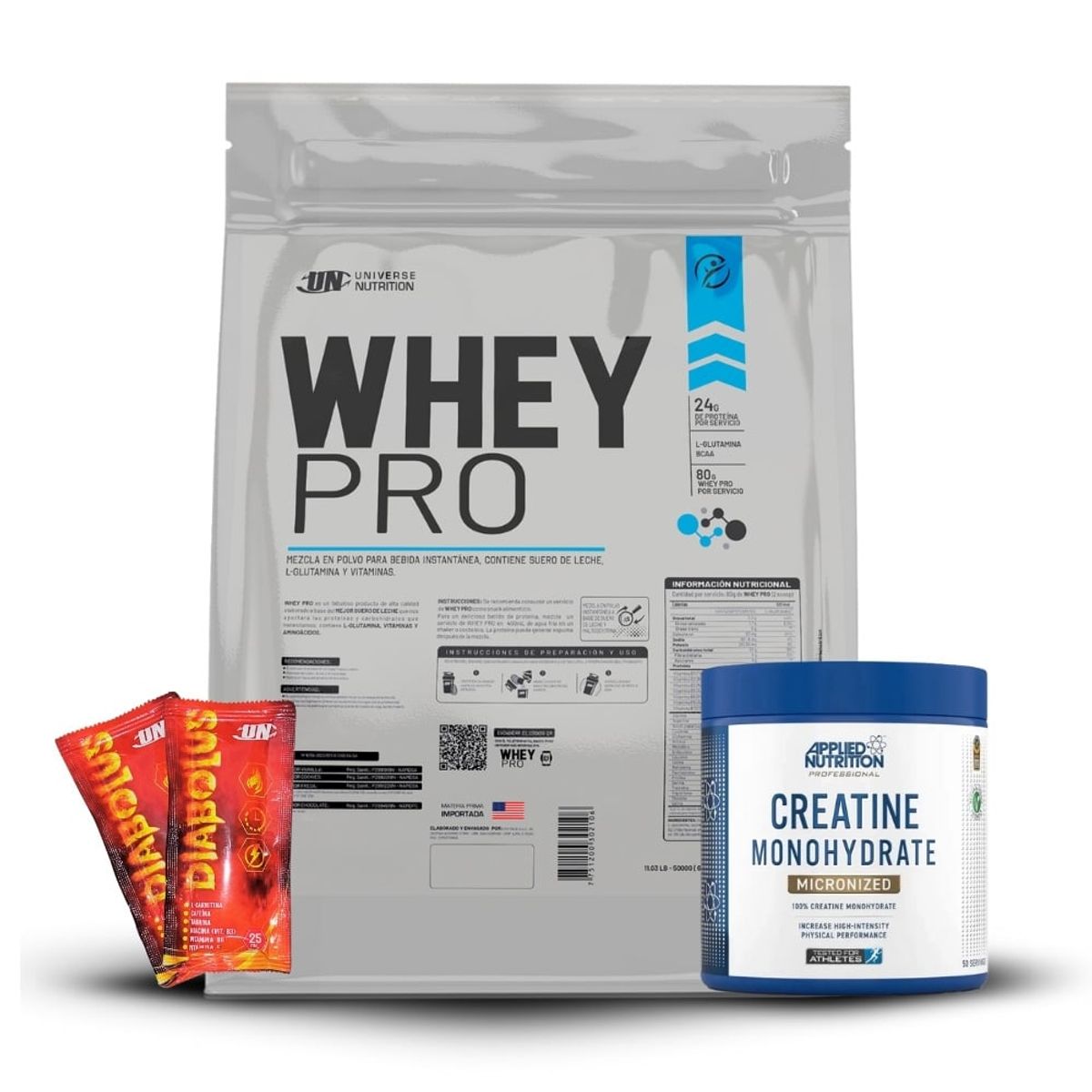 UNIVERSE NUTRITION - Whey Pro 5 kg Vainilla+Creatina Applied Nutrition 250Gr+2 Diabolus