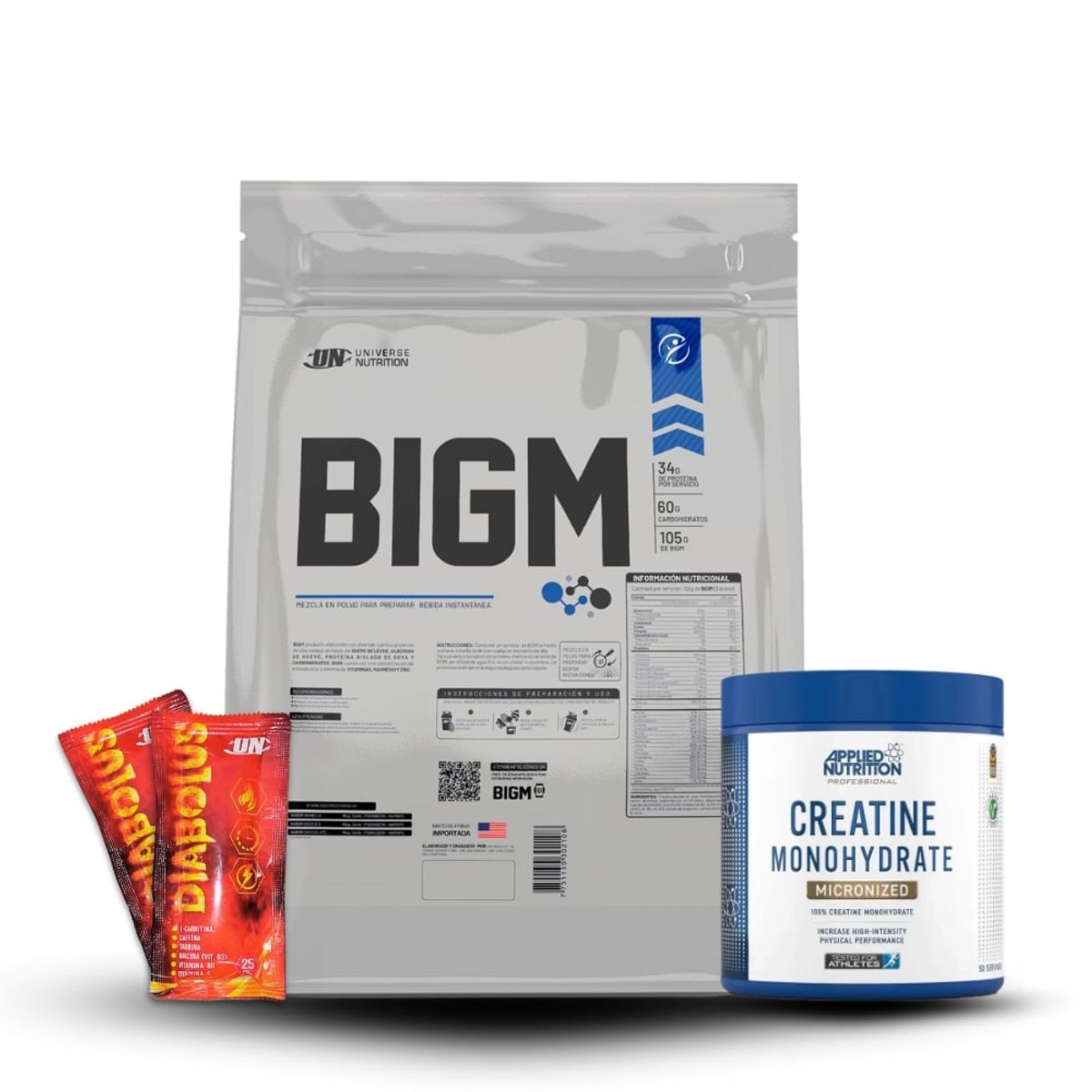 UNIVERSE NUTRITION - Proteína UN Bigm 5 kg Chocolate+Creatina Applied Nutrition 250Gr+2 Diabolus