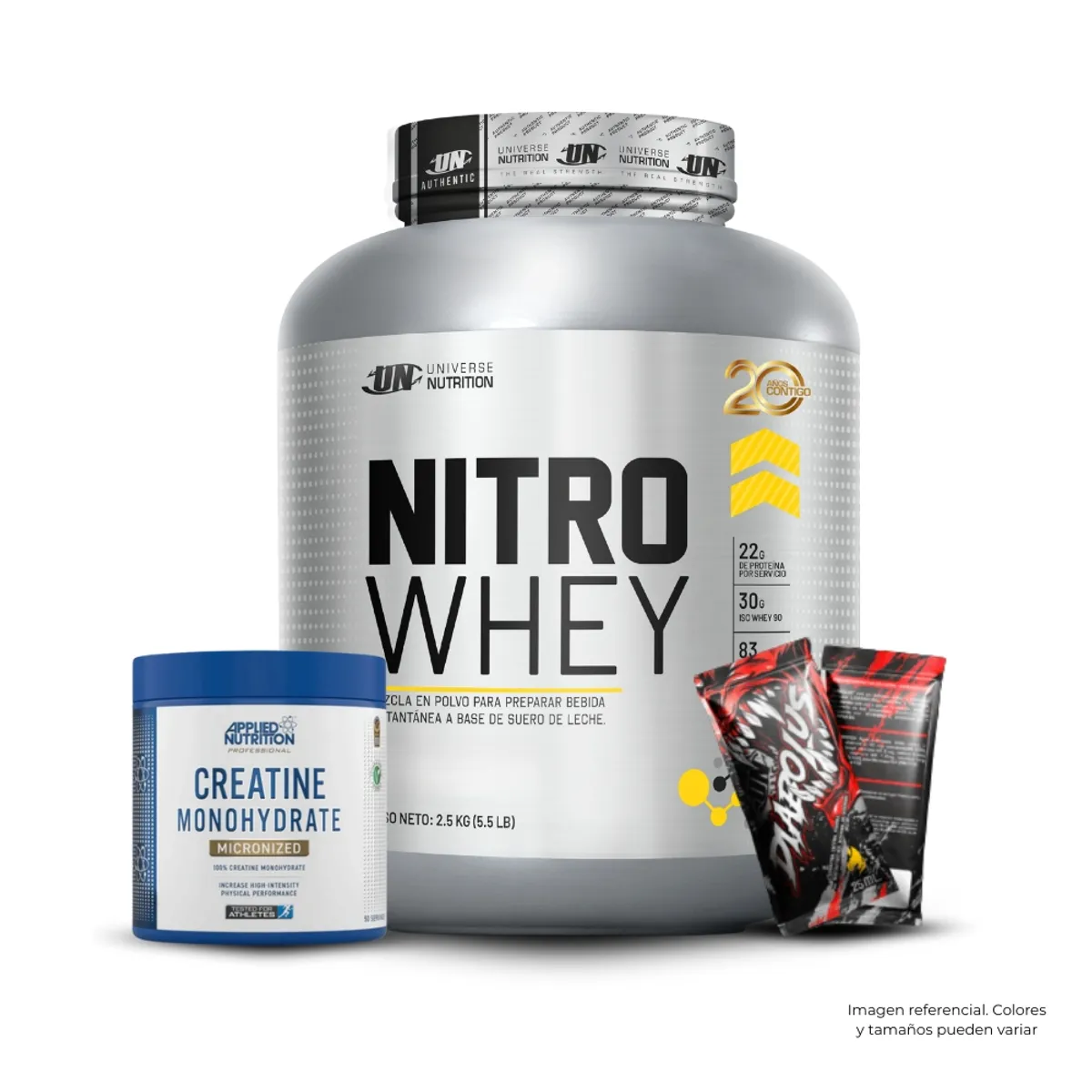 UNIVERSE NUTRITION - Nitro Whey 2.5 kg Chocolate+Creatina Applied Nutrition 250Gr+2 Diabolus