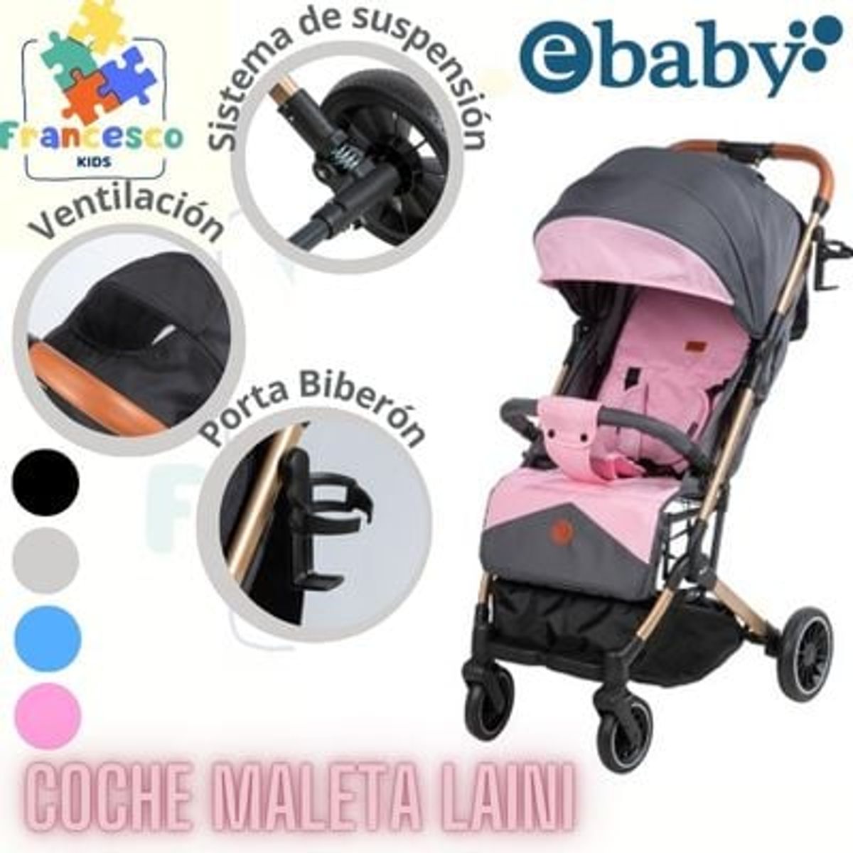EBABY - COCHE MALETA LAINI - ROSADO