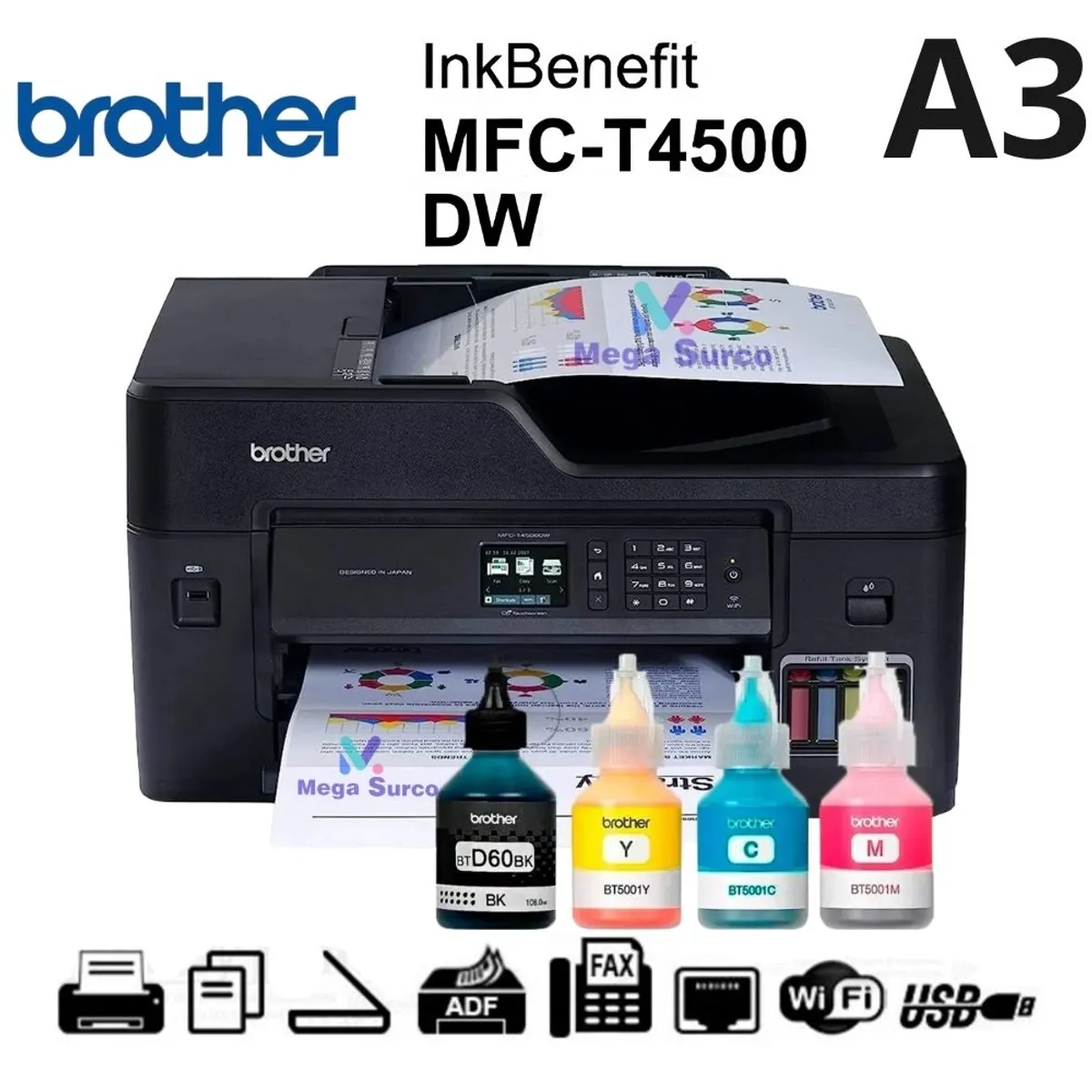 BROTHER - Impresora Brother MFC-T4500DW A3 Duplex WIFI Ethernet ADF FAX