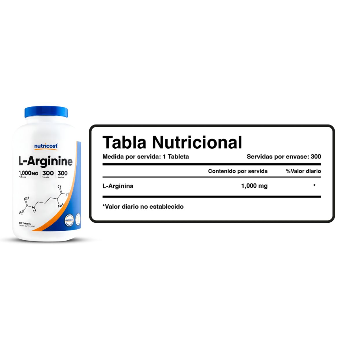 NUTRICOST - L-Arginina Nutricost 1000 MG tabletas de aminoácidos - 300 tabletas