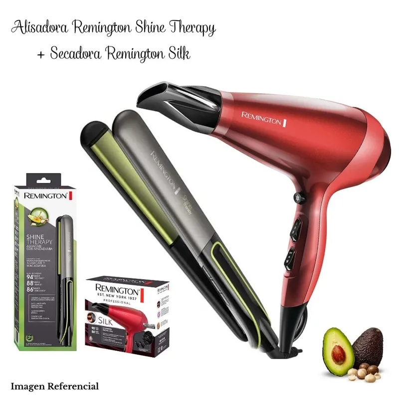REMINGTON - Combo Remington Plancha Shine Therapy S12A y Secadora Silk