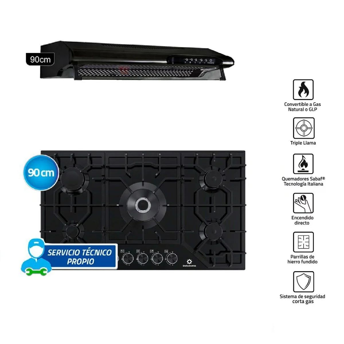 INDURAMA - Combo Indurama Cocina EGASI-905CGNE y Campana CEI-902NE